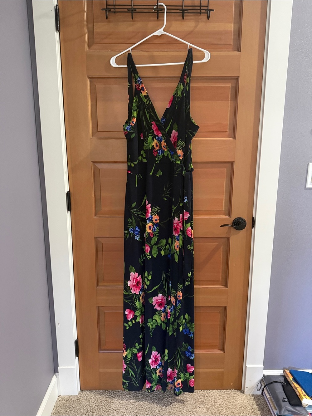 Le Lis Floral Navy Maxi Dress with Pink, Green & Blue Blooms